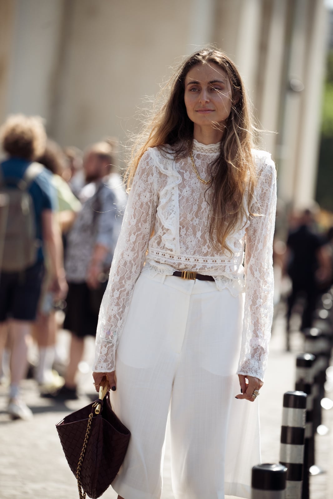 White Lace Blouse With Wide-Leg Linen Trousers White Lace Blouse With Wide-Leg Linen Trousers — Blouse Outfits