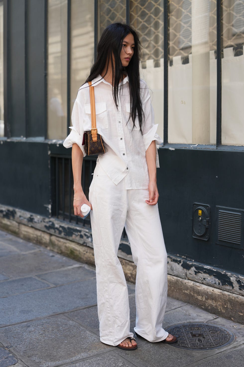 White Linen Button-Up Shirt With Matching Trousers White Linen Button-Up Shirt With Matching Trousers — Blouse Outfits