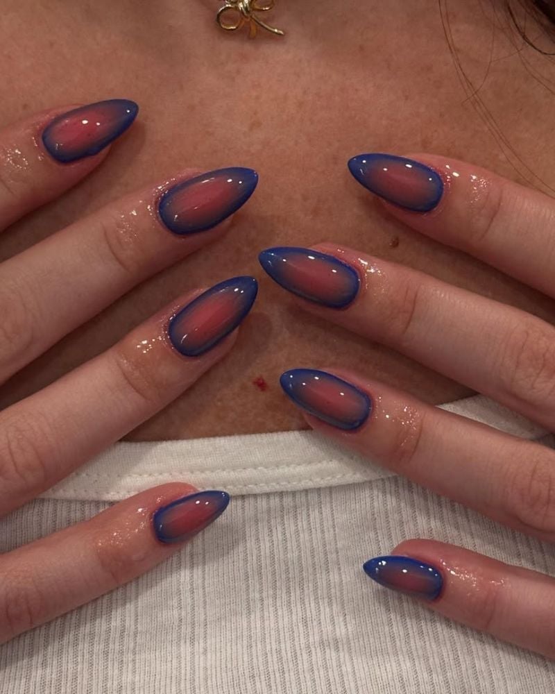 Dark Blue Pink Ombre Almond Nails Dark Blue Pink Ombre Almond Nails — Blue Almond Nails