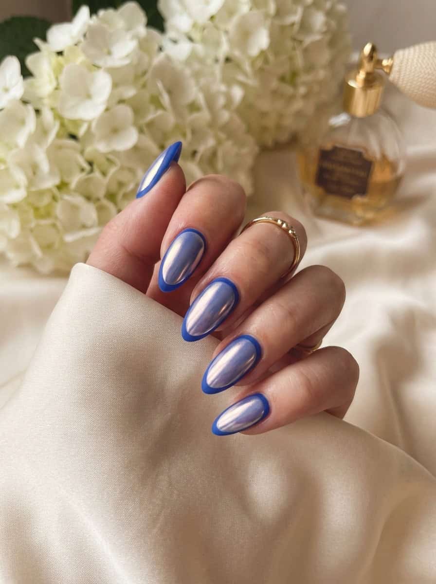 Opaque Light Blue Glossy Short Almond Nails, Everyday Version Opaque Light Blue Glossy Short Almond Nails, Everyday Version — Blue Almond Nails