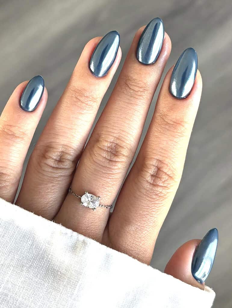 Deep Metallic Teal Blue Chrome Nails Deep Metallic Teal Blue Chrome Nails