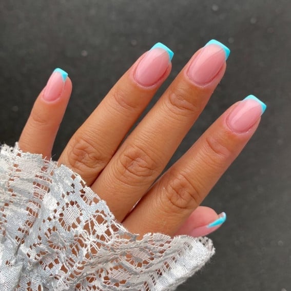 Sky Blue French Tips Natural Pink Medium Soft Square Nails Sky Blue French Tips Natural Pink Medium Soft Square Nails — Blue French Tip Nails