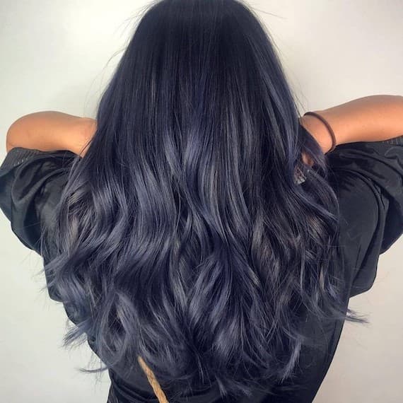 Mid-Back With Navy Blue Balayage Mid-Back With Navy Blue Balayage — Blue Hair Color