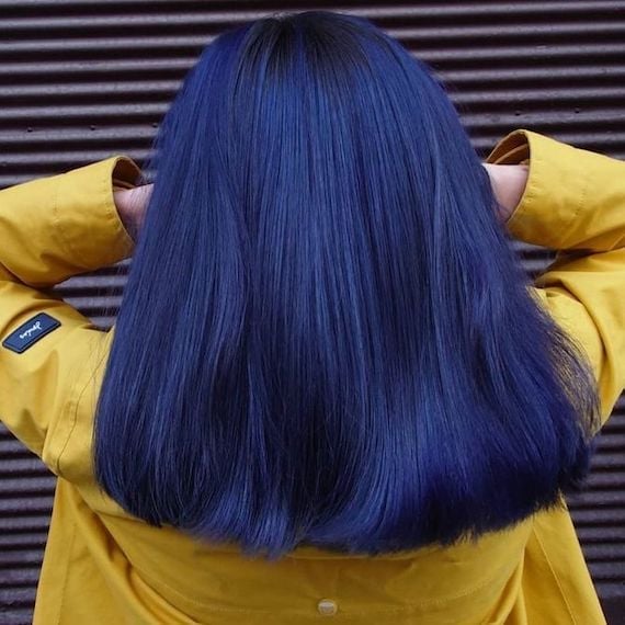 Mid-Back Deep Navy Blue Hair, Wavy Mid-Back Deep Navy Blue Hair, Wavy — Blue Hair Color