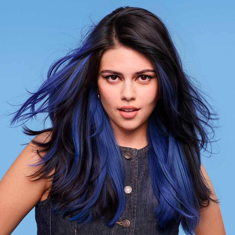 Collarbone Length Wavy Hair With Blue Highlights Collarbone Length Wavy Hair With Blue Highlights — Blue Hair Color