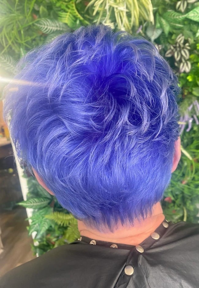 Electric Blue Pixie Cut With Tousled Texture Electric Blue Pixie Cut With Tousled Texture — Blue Hair Color