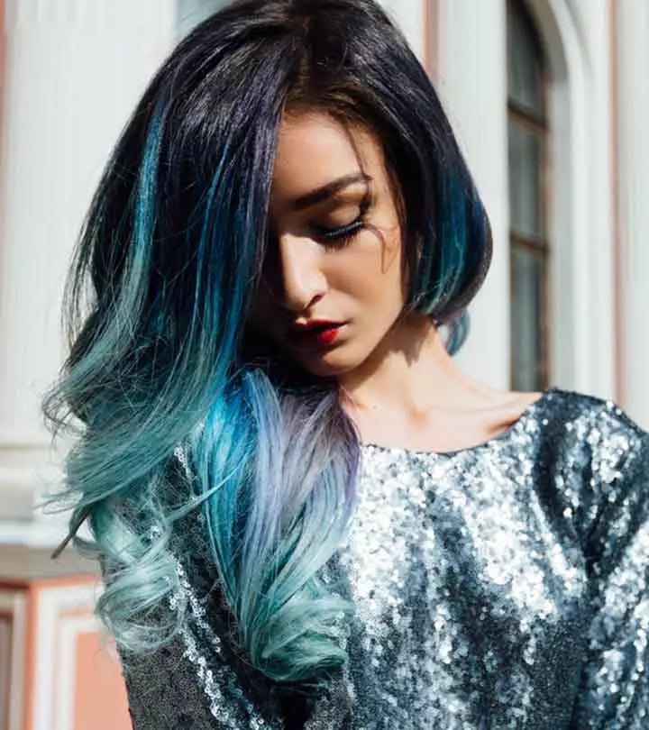 Shoulder Length Long Bob With Blue Ombre Shoulder Length Long Bob With Blue Ombre — Blue Hair Color