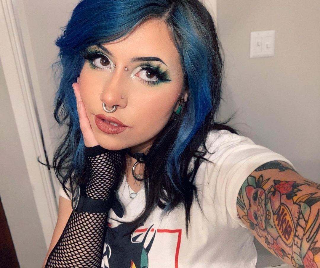 Collarbone Dark Midnight Blue With Bright Blue Highlights Collarbone Dark Midnight Blue With Bright Blue Highlights — Blue Hair Color