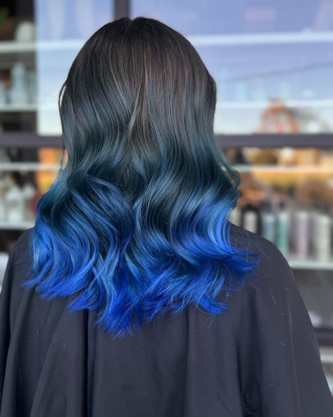 Collarbone Lob With Dark Base And Blue Balayage Collarbone Lob With Dark Base And Blue Balayage — Blue Hair Color