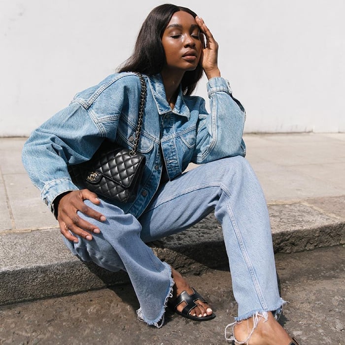 Light wash wide-leg jeans with a distressed denim jacket Light wash wide-leg jeans with a distressed denim jacket — Blue Jeans Outfits