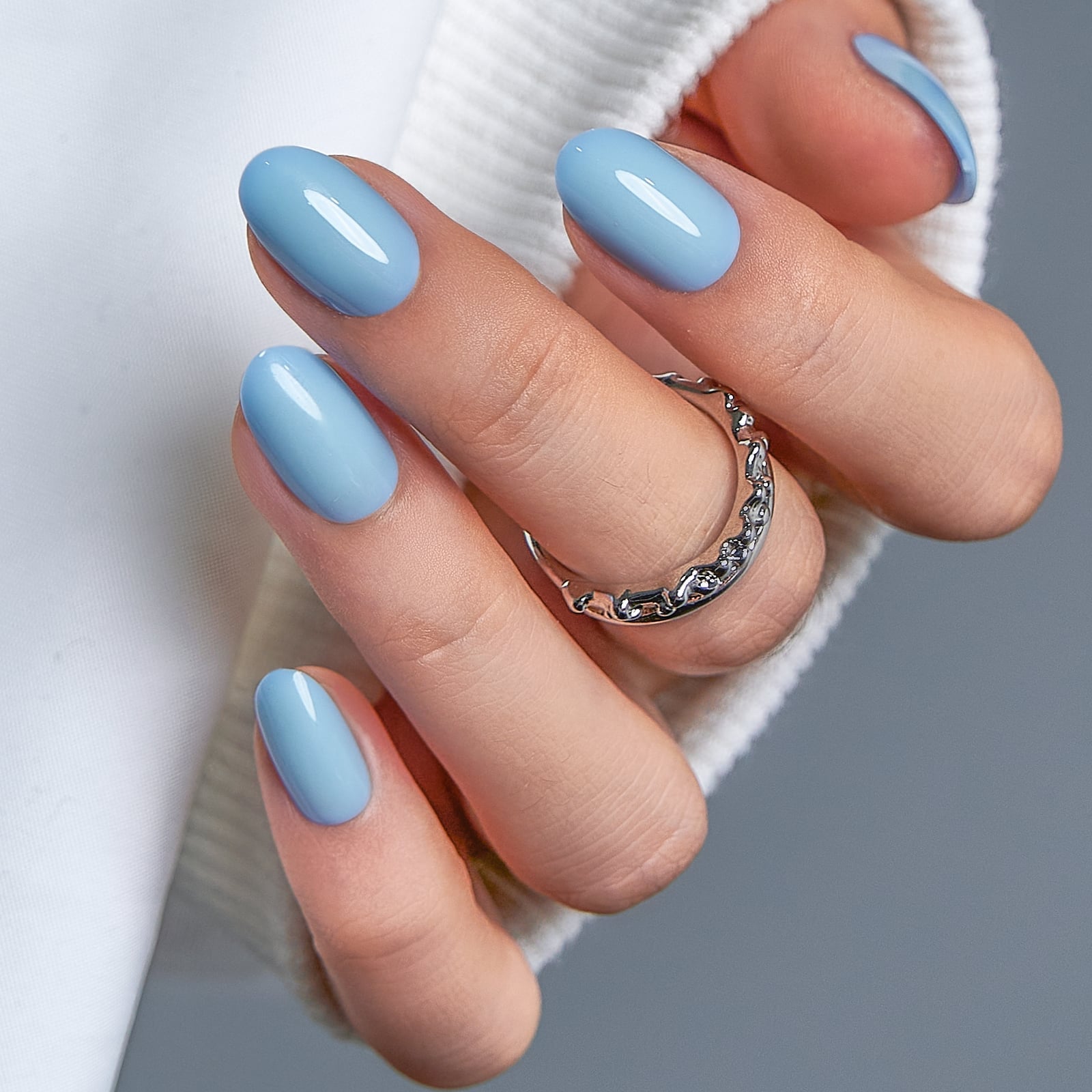 Uniform Light Blue Short Oval Nails Uniform Light Blue Short Oval Nails — Blue Nails