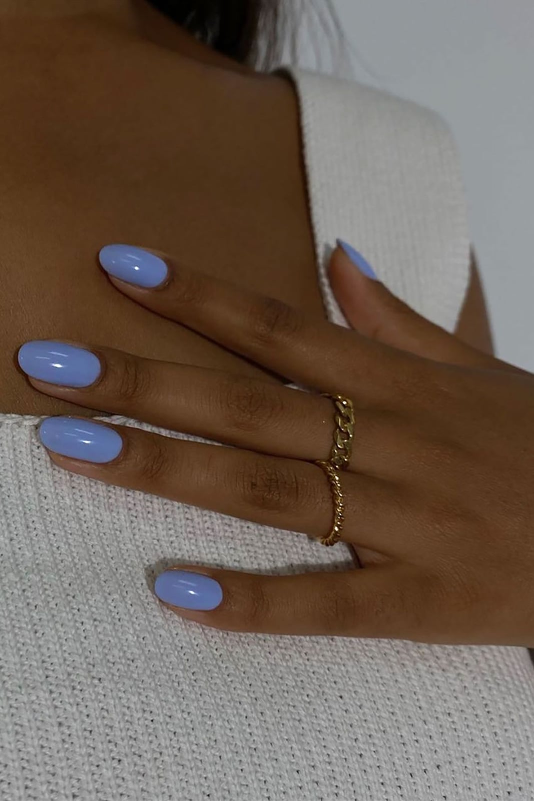 Milky Pastel Blue Shimmer Short Almond Nails Milky Pastel Blue Shimmer Short Almond Nails — Blue Nails