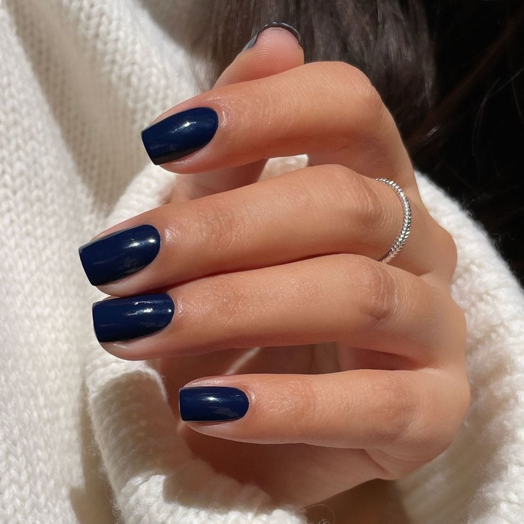 Deep Glossy Navy Blue Short Square Nails Deep Glossy Navy Blue Short Square Nails — Blue Nails