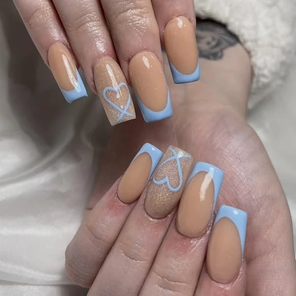 Light Blue French Tip Medium Square Nails Light Blue French Tip Medium Square Nails — Blue Nails