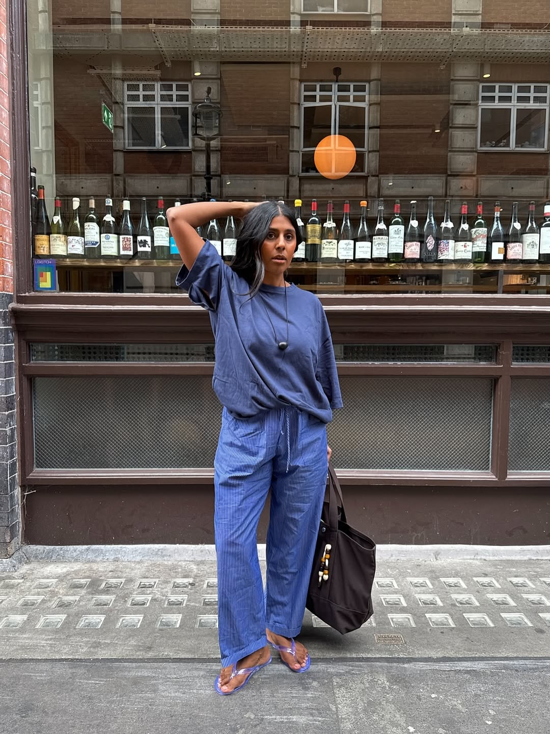 Oversized navy t-shirt with navy pinstripe pants Oversized navy t-shirt with navy pinstripe pants — Blue Outfits
