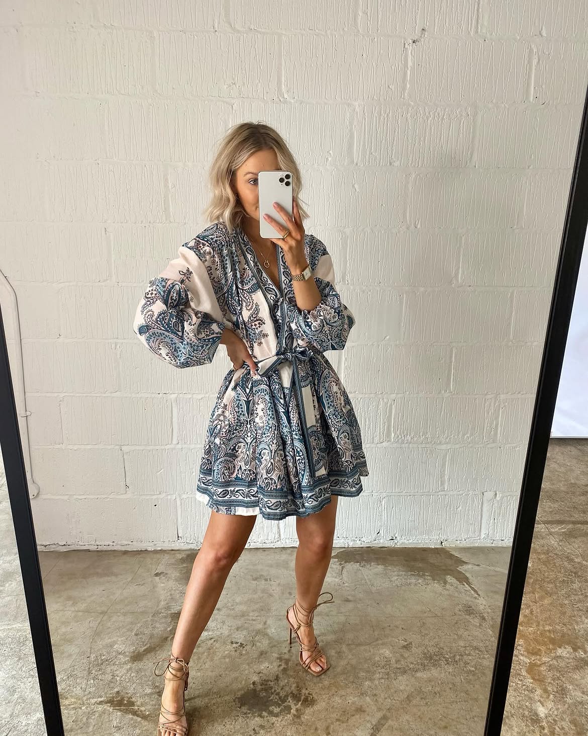 Blue Paisley Print Wrap Mini Dress Resort Look