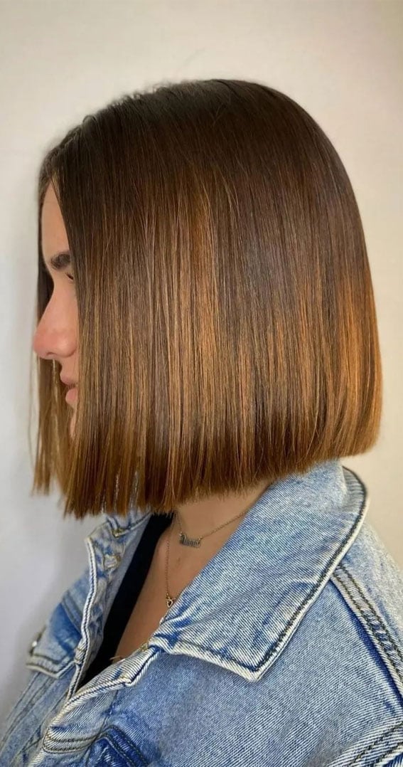 Brown Blunt Bob With Blonde Highlights Brown Blunt Bob With Blonde Highlights