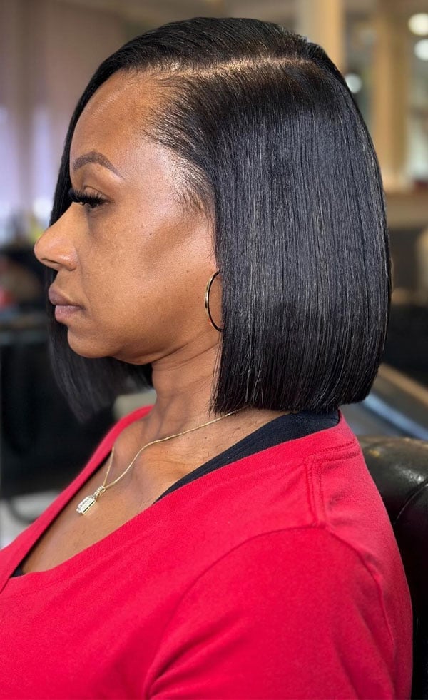 Thick Black Blunt Bob Side Profile Thick Black Blunt Bob Side Profile