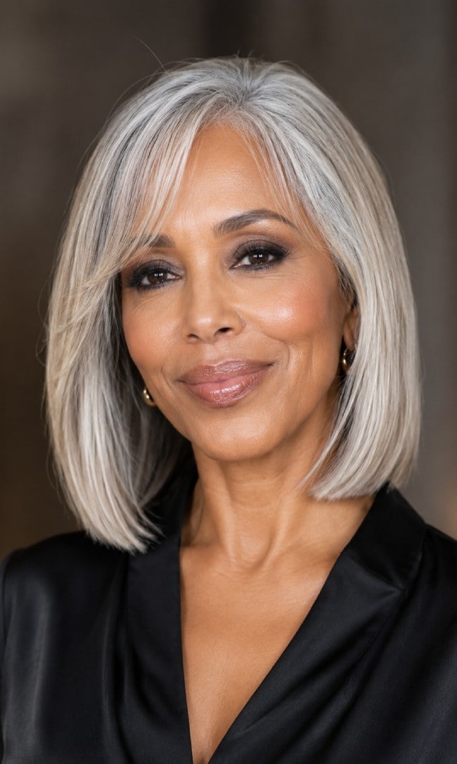Collarbone Silver Gray Blunt Bob Collarbone Silver Gray Blunt Bob