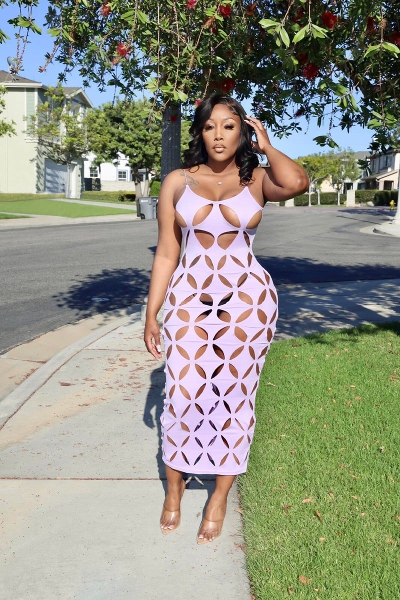 Light purple midi dress with geometric cut-outs Light purple midi dress with geometric cut-outs — Bodycon Dresses