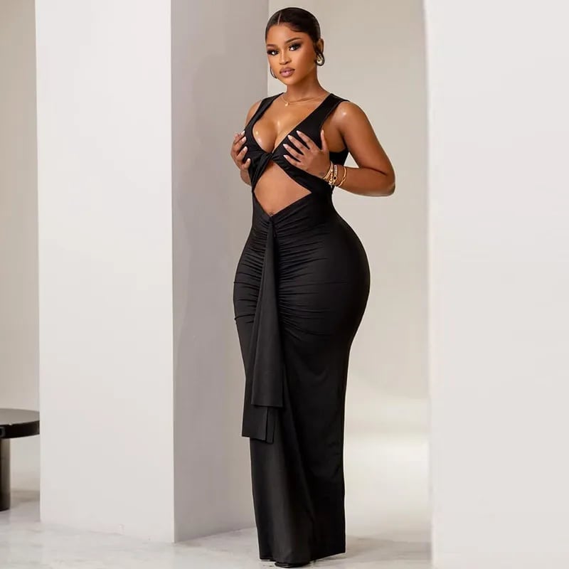 Black ruched jersey dress with cut-out and drape Black ruched jersey dress with cut-out and drape — Bodycon Dresses