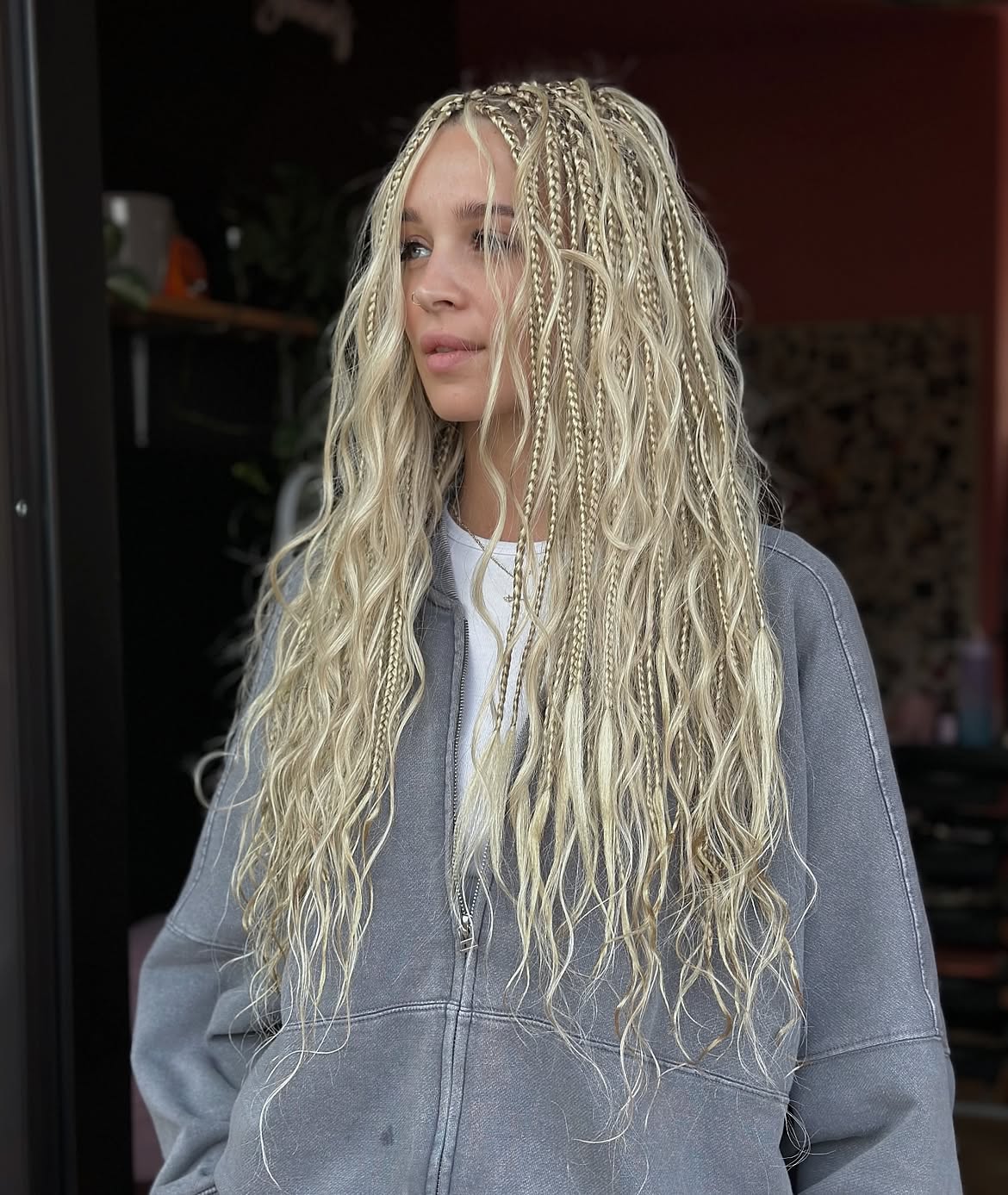 Boho Beach Blonde Micro Braids With Wavy Texture