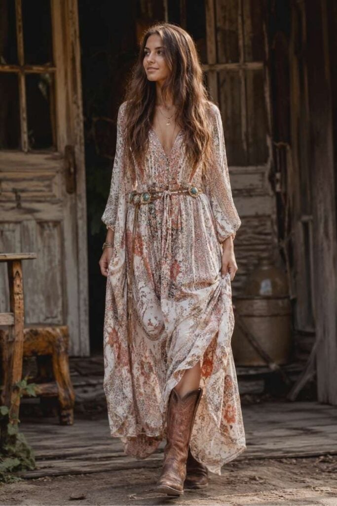 Cream and rust paisley maxi dress with beaded belt Cream and rust paisley maxi dress with beaded belt — Boho Dresses