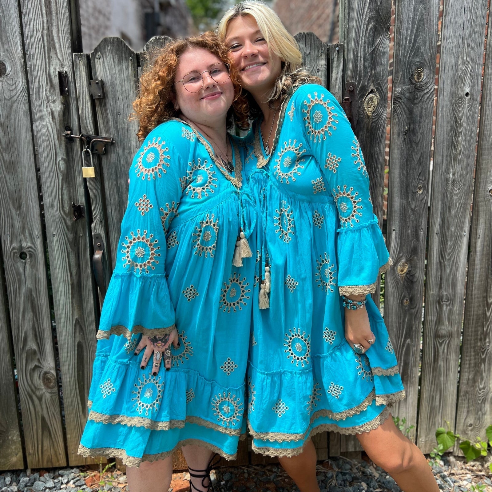 Turquoise boho dress with gold embroidery Turquoise boho dress with gold embroidery — Boho Dresses