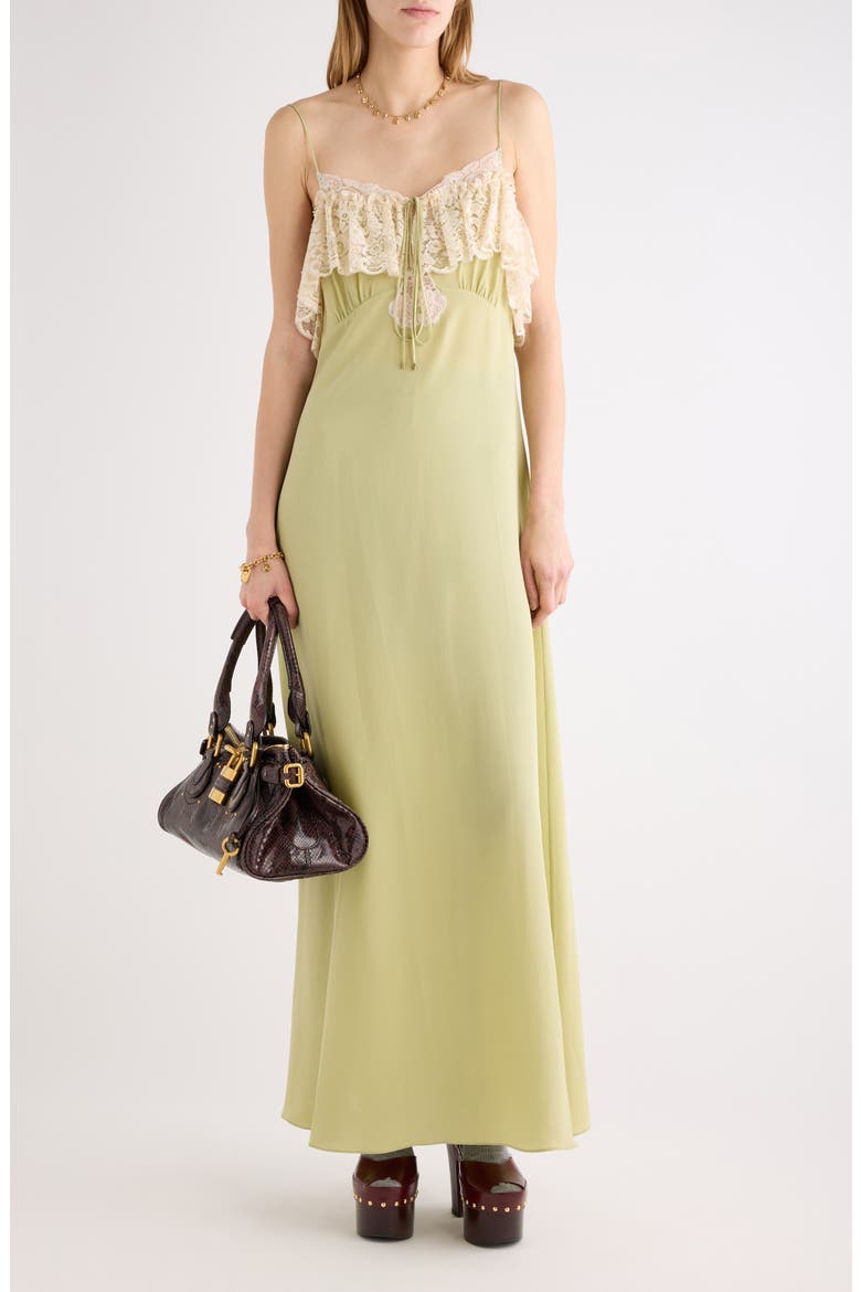Light green silk slip dress with lace trim Light green silk slip dress with lace trim — Boho Dresses