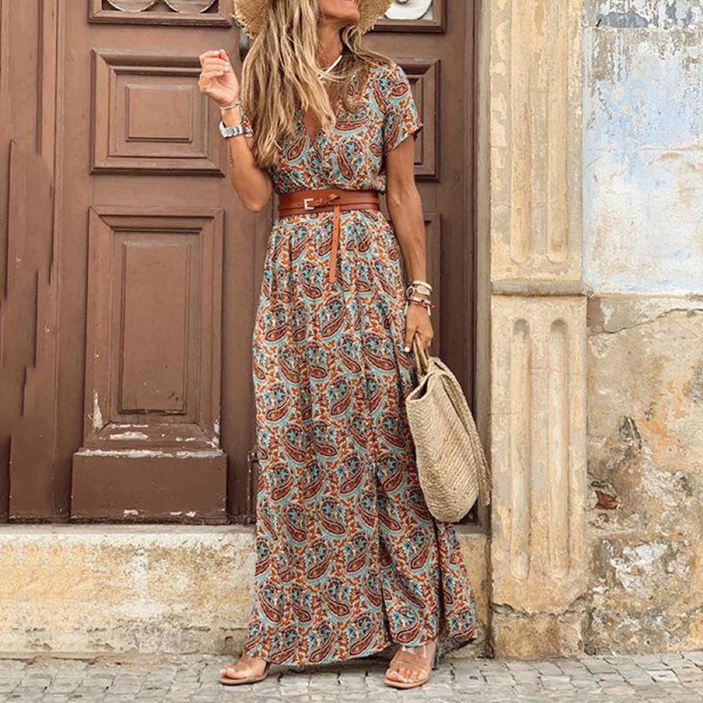 Blue orange paisley maxi dress, She Accessorizes With A Brown Belt Blue orange paisley maxi dress, She Accessorizes With A Brown Belt — Boho Dresses