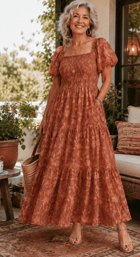 Rust orange smocked maxi dress Rust orange smocked maxi dress — Boho Dresses