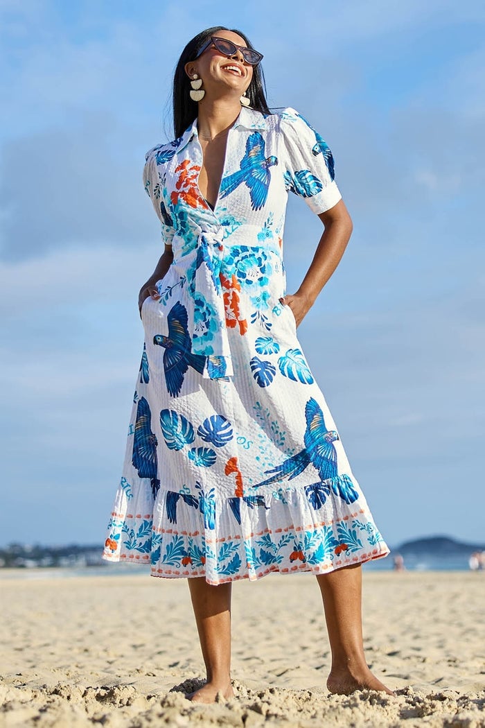 White parrot print midi dress White parrot print midi dress — Boho Dresses