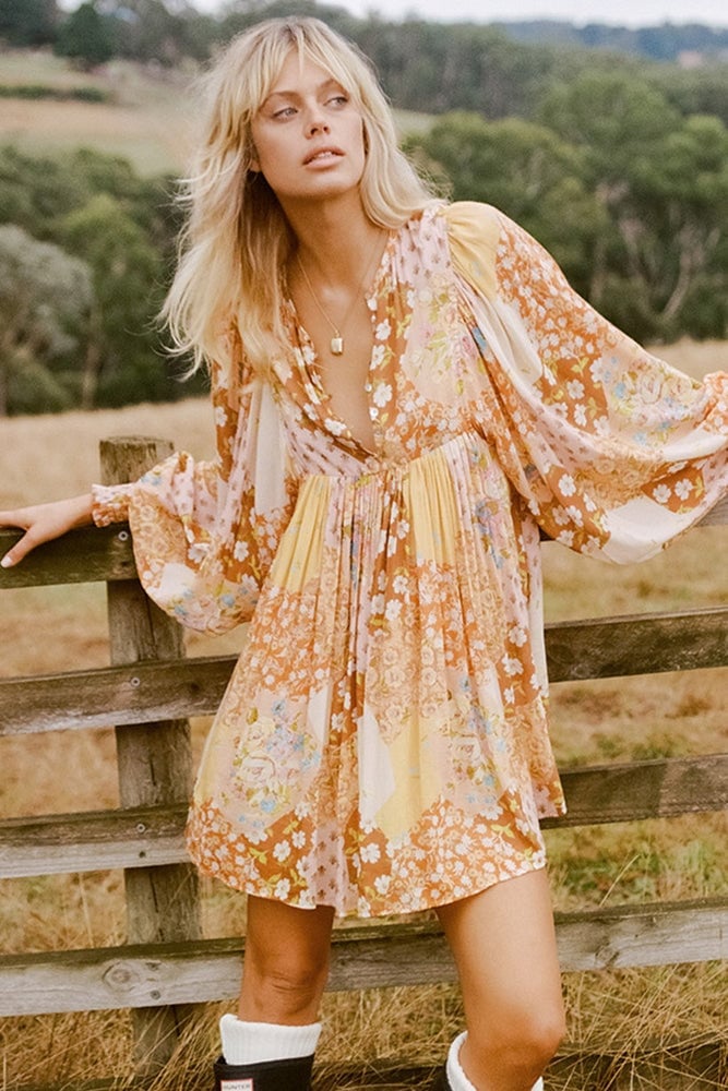 Patchwork floral babydoll mini dress Patchwork floral babydoll mini dress — Boho Dresses