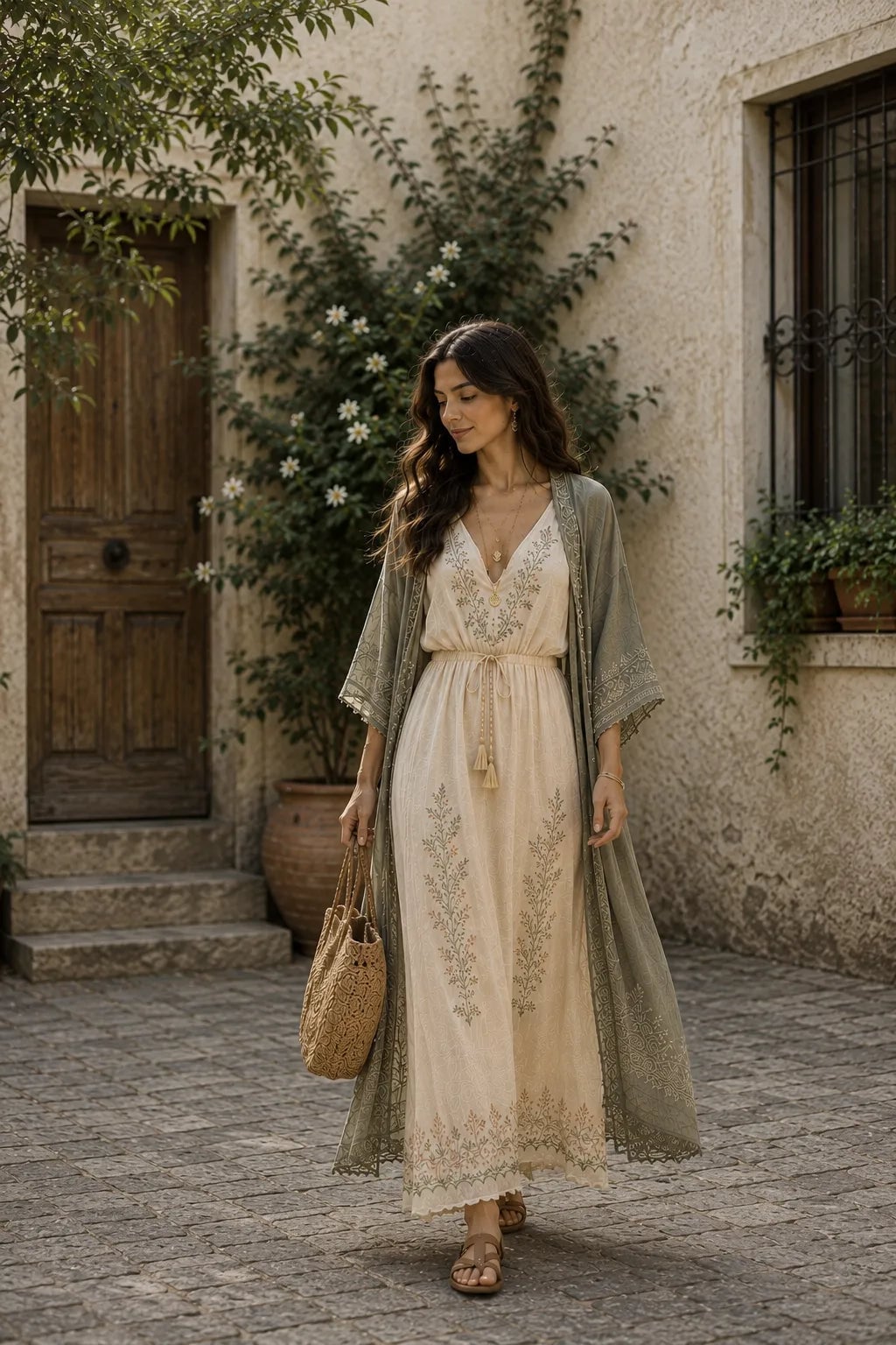 Embroidered maxi dress with duster kimono Embroidered maxi dress with duster kimono — Boho Dresses