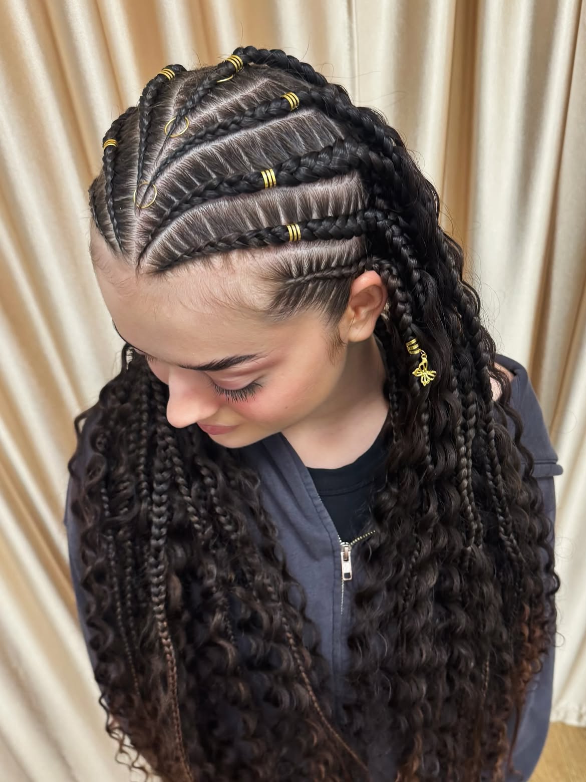 Boho Feed-In Cornrows With Long Curly Ends