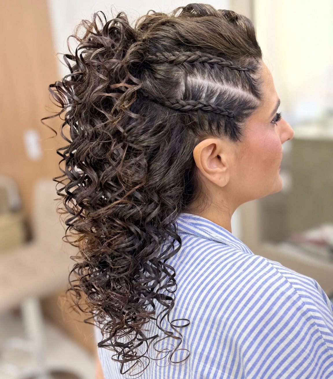 Braided Mohawk With Defined Curly Waves