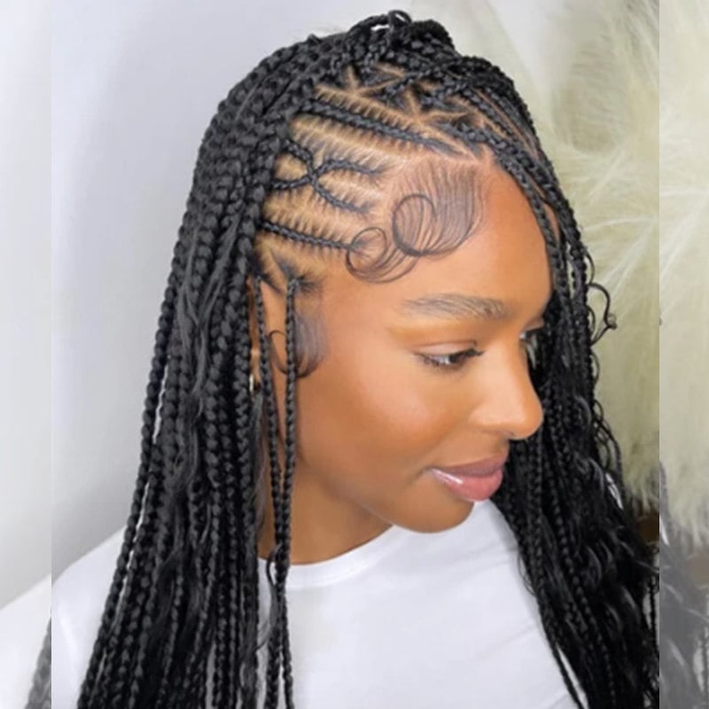 Mid-Back Black Tribal Braids With Curly Ends Mid-Back Black Tribal Braids With Curly Ends — Braids for Black Women