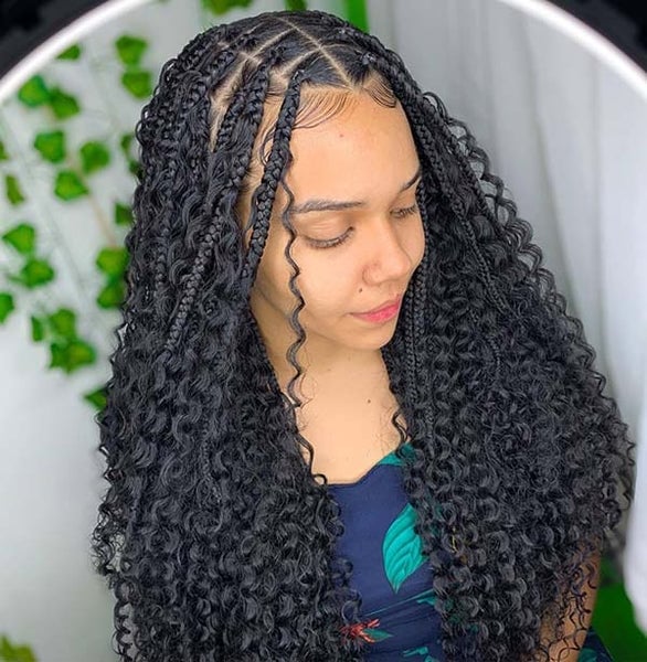 Mid-Back Braids With Loose Curly Afro-Textured Tendrils Mid-Back Braids With Loose Curly Afro-Textured Tendrils — Braids for Black Women
