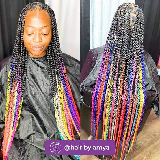 Mid-Back Braids And Cornrows With Rainbow Highlights Mid-Back Braids And Cornrows With Rainbow Highlights — Braids for Black Women