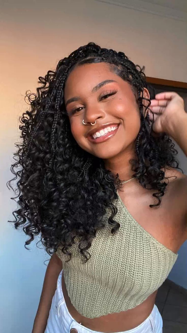 Collarbone Length Mixed Braids With Curly Tendrils Collarbone Length Mixed Braids With Curly Tendrils — Braids for Black Women