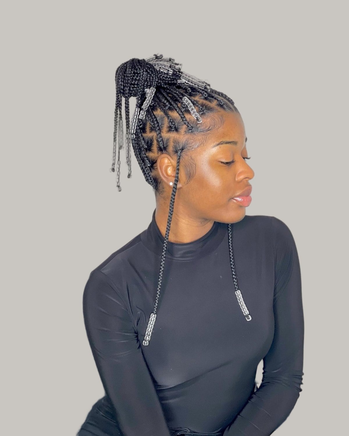Small Braids Updo With Beads And Baby Hairs Small Braids Updo With Beads And Baby Hairs — Braids for Black Women