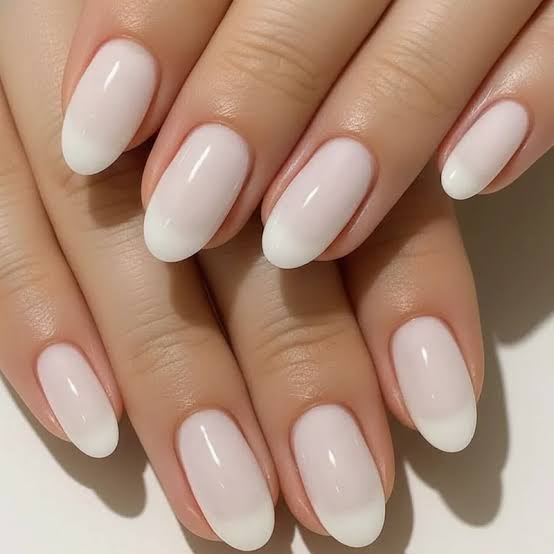 Short Oval Milky White Soft French Tip Nails Short Oval Milky White Soft French Tip Nails — Bridal Nails