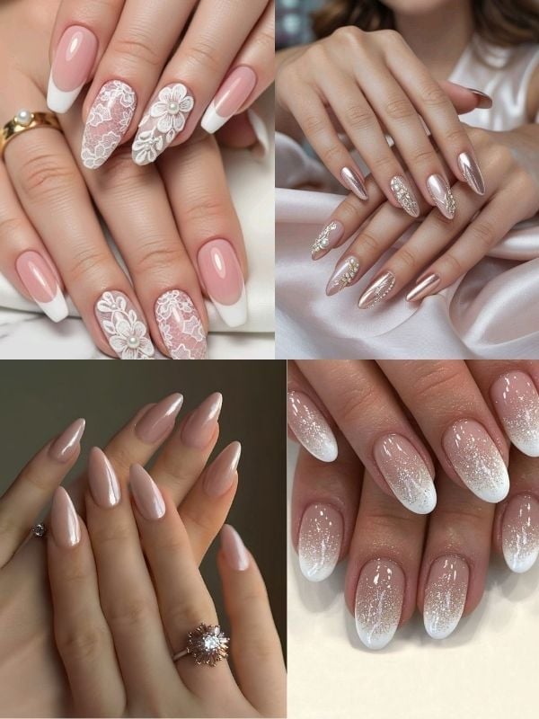 Medium Almond White Lace Appliqué French Tip Nails Medium Almond White Lace Appliqué French Tip Nails — Bridal Nails