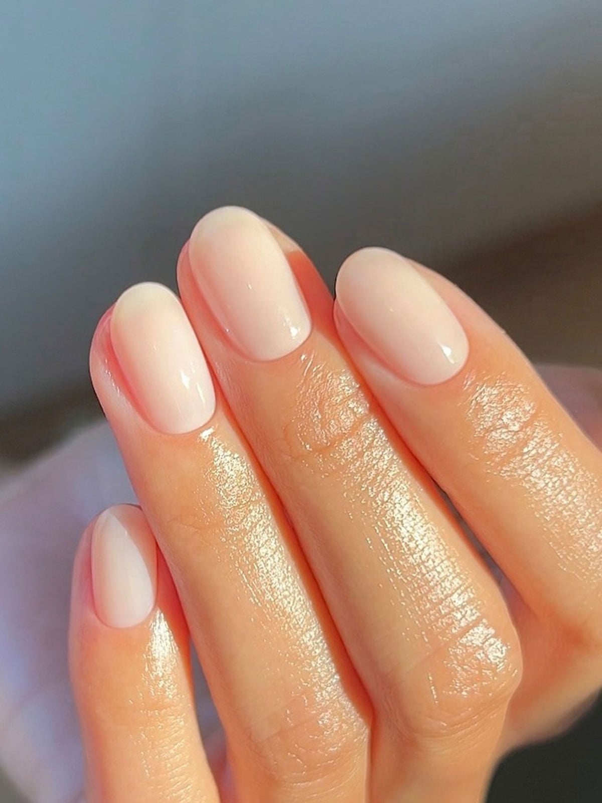 Short Oval Sheer Milky Pink Glossy Nails Short Oval Sheer Milky Pink Glossy Nails — Bridal Nails