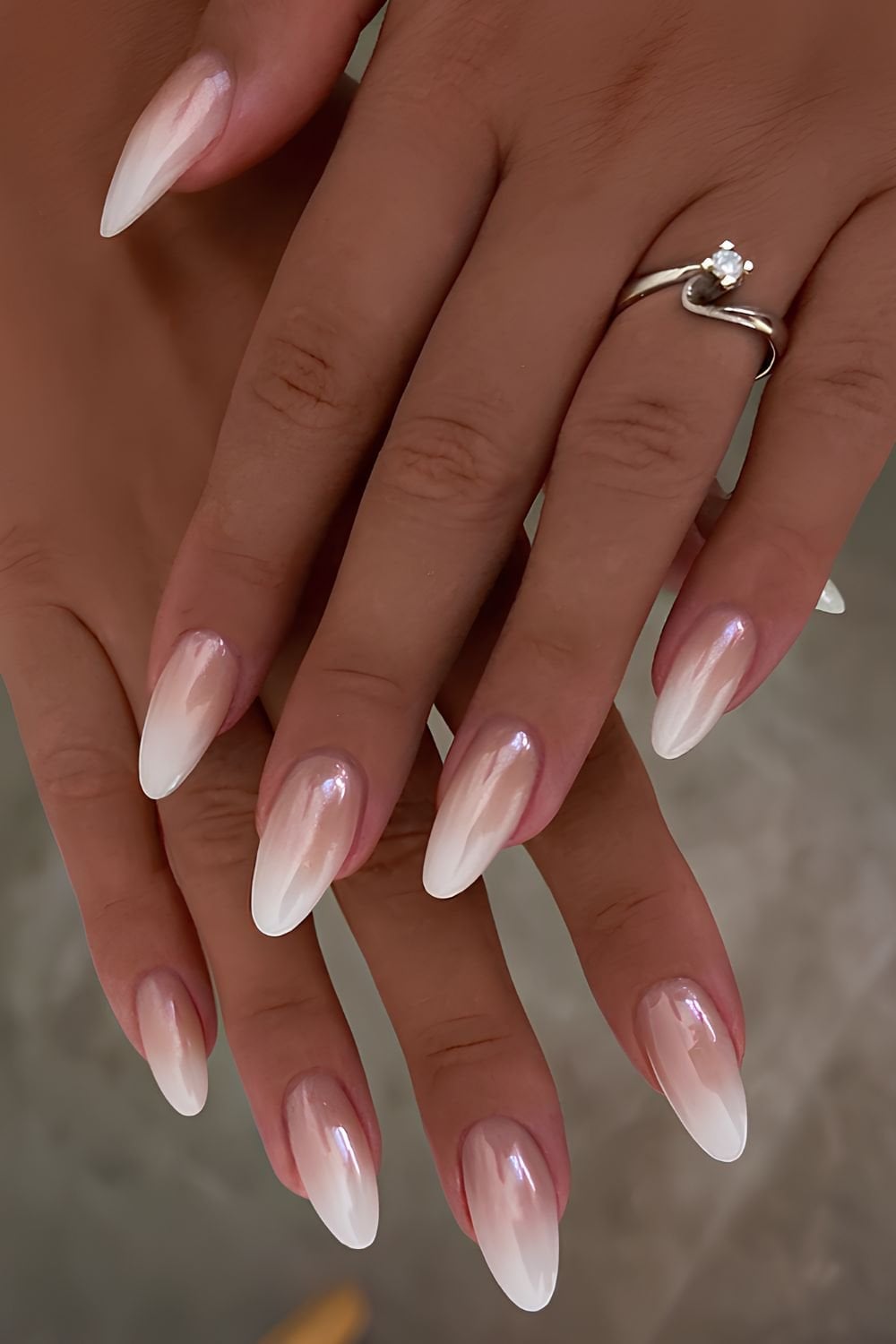 Medium Almond Pearlescent Chrome Ombre Medium Almond Pearlescent Chrome Ombre — Bride Nail