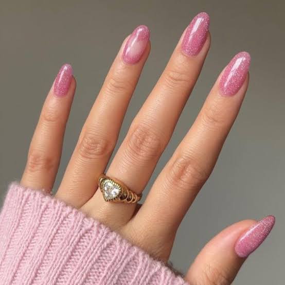 Long Almond Shimmery Pink Jelly Glitter Nails Long Almond Shimmery Pink Jelly Glitter Nails — Bride Nail