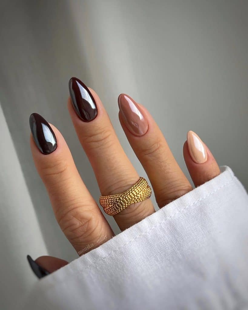 Medium Almond Deep Rich Dark Brown Nails Medium Almond Deep Rich Dark Brown Nails — Brown Almond Nails