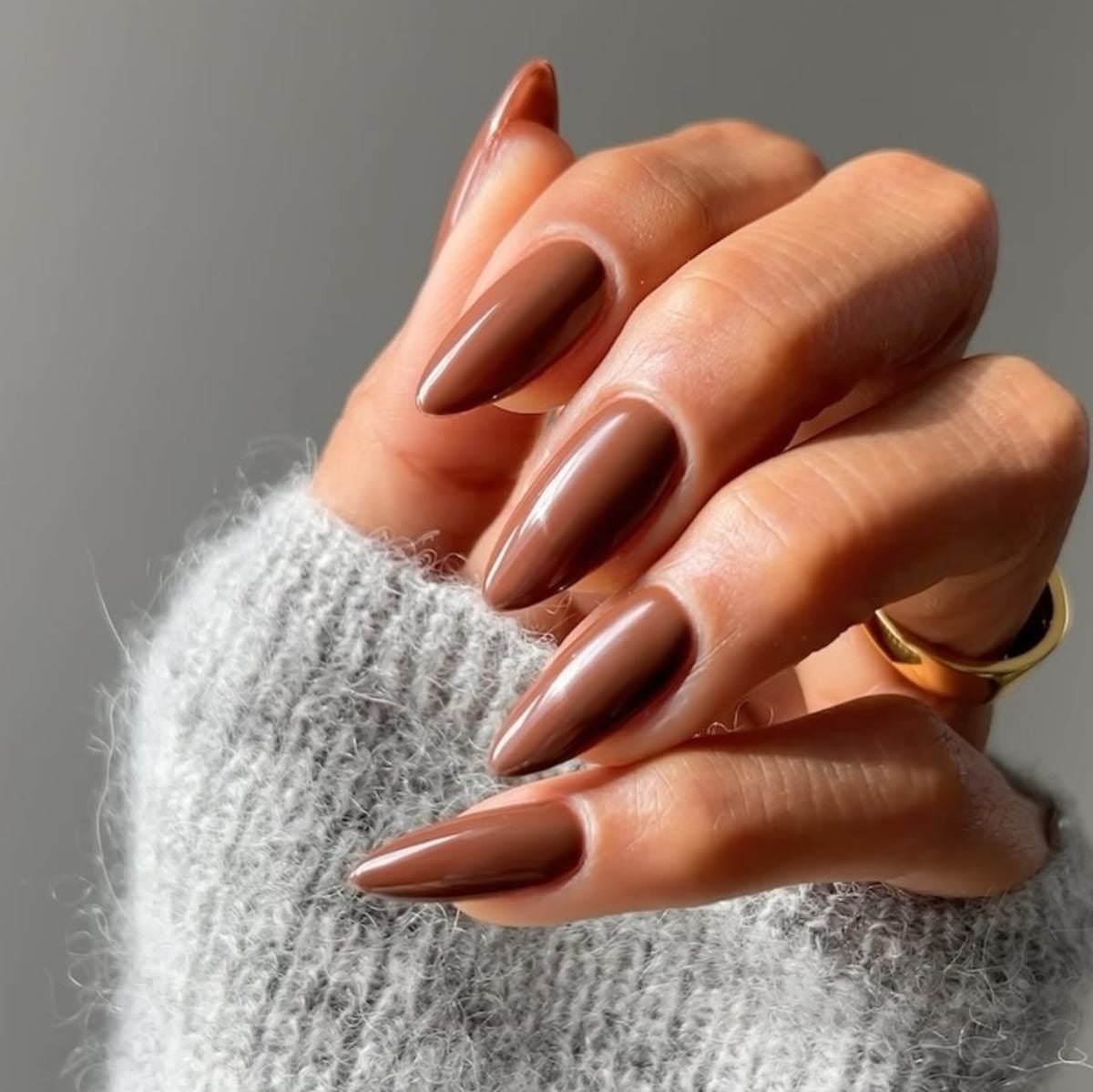Medium Almond Glossy Medium Brown Nails Medium Almond Glossy Medium Brown Nails — Brown Almond Nails