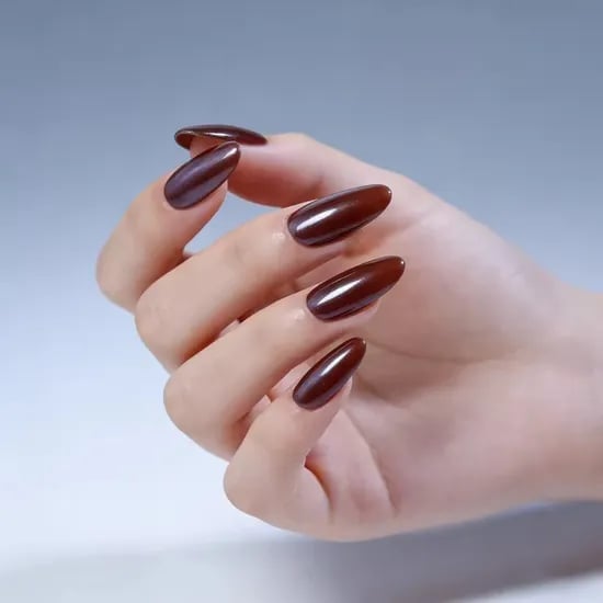 Medium Almond Deep Chocolate Brown Shimmer Nails Medium Almond Deep Chocolate Brown Shimmer Nails — Brown Almond Nails