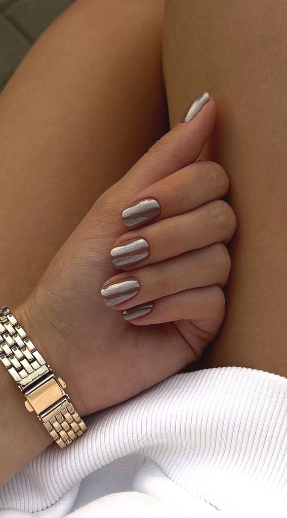 Dark Brown Glossy Short Square Nails Dark Brown Glossy Short Square Nails — Brown Chrome Nails